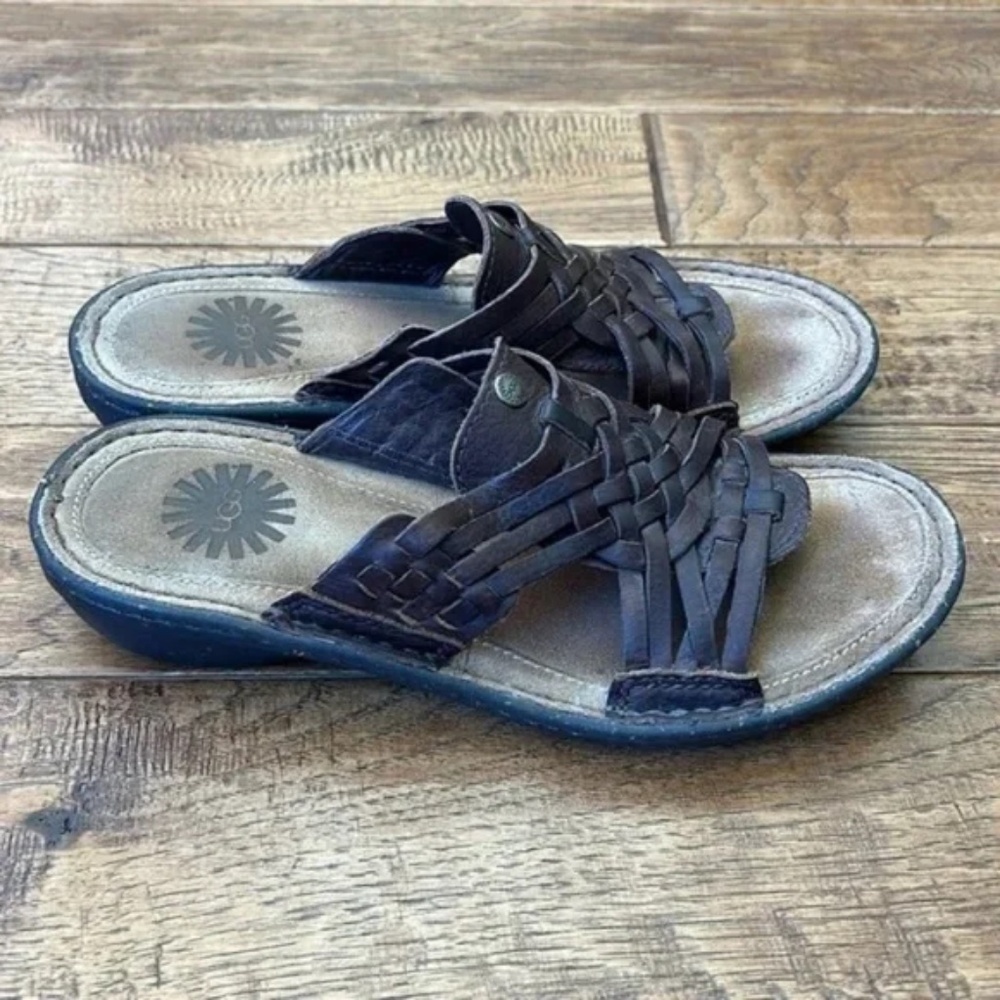 UGG Keala Cho Leather Woven Sandals Chocolate Brown Women's Size 6